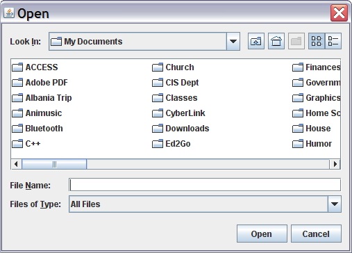 Java File Open dialog